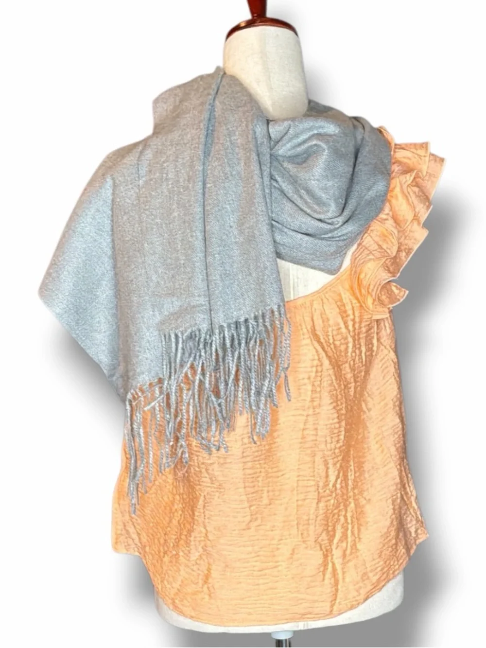 Halara Grey Fringed Wide Scarf One Size